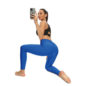 Women Solid Pocket Gym Leggings High Waist Push Up Jacquard Yoga Pants Elastic Quick Dry Workout Tight Female Running Sportswear