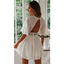 Load image into Gallery viewer, Elegant Women&#39;s White Dresses 2023 Summer Cotton Embroidery Hollow Open Back Female Sexy Dress
