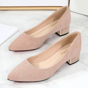 NEW WOMEN&#39;S ELEGANT CASUAL OFFICE RED BLACK SHOES LADIES THICK HEEL WOMAN SLIP-ON POINTED TOE FASHION DRESS PARTY PUMPS F0001