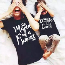 Load image into Gallery viewer, MAMA OF A PRINCESS DAUGHTER OF A QUEEN MAMA AND ME MATCHING CLOTHES FAMILY MATCHING TSHIRTS MOTHER AND DAUGHTER BLACK TSHIRT
