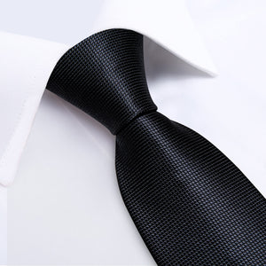 8CM MEN FASHION TIES SILK 100% JACQURD WEAVE BLACK SOLID FORMAL BUSINESS NEKTIE POCKET SQUARE TIE SET GIFT FOR MEN DIBANGU