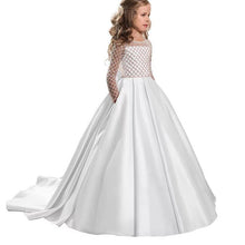 Load image into Gallery viewer, BACK BOW FLOWER GIRL O-NECK LONG SLEEVE FORMAL COMMUNION DRESS BEADING TRAIN ELEGANT GIRLS PRINCESS BALL GOWNS

