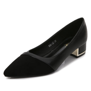 NEW WOMEN&#39;S ELEGANT CASUAL OFFICE RED BLACK SHOES LADIES THICK HEEL WOMAN SLIP-ON POINTED TOE FASHION DRESS PARTY PUMPS F0001