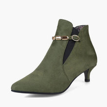 Load image into Gallery viewer, WOMEN ANKLE BOOTS BUCKLE STRAP PLUS SIZE LADIES THIN HIGH HEELS FEMALE FLOCK METAL ELASTIC BAND AUTUMN WINTER WARM CLASSIC SHOES
