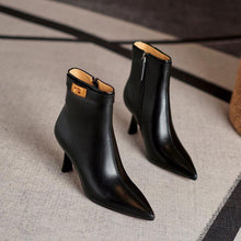 Load image into Gallery viewer, SIZE 33-40 METAL DESIGN SOFT GENUINE LEATHER HIGH HEEL WOMEN BOOTS CLUB PARTY FASHION WINTER SHOES ANKLE BOOTS EASY TO WALK
