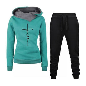 SPRING AUTUMN TRACKSUIT WOMEN PRINT HOODED PULLOVER HOODIES AND ELASTIC WAIST SPORTS PANTS CASUAL OUTFITS SUIT FEMALE CLOTHES