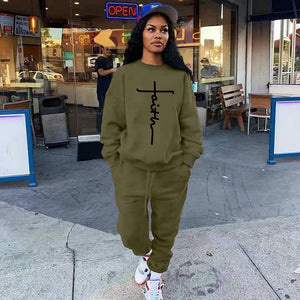 EUROPEAN AND AMERICAN FASHION AUTUMN AND WINTER WOMEN'S CASUAL FASHION PRINTING LOOSE SPORTS SUIT WOMEN'S TWO-PIECE SET