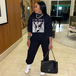 EUROPEAN AND AMERICAN FASHION AUTUMN AND WINTER WOMEN'S CASUAL FASHION PRINTING LOOSE SPORTS SUIT WOMEN'S TWO-PIECE SET